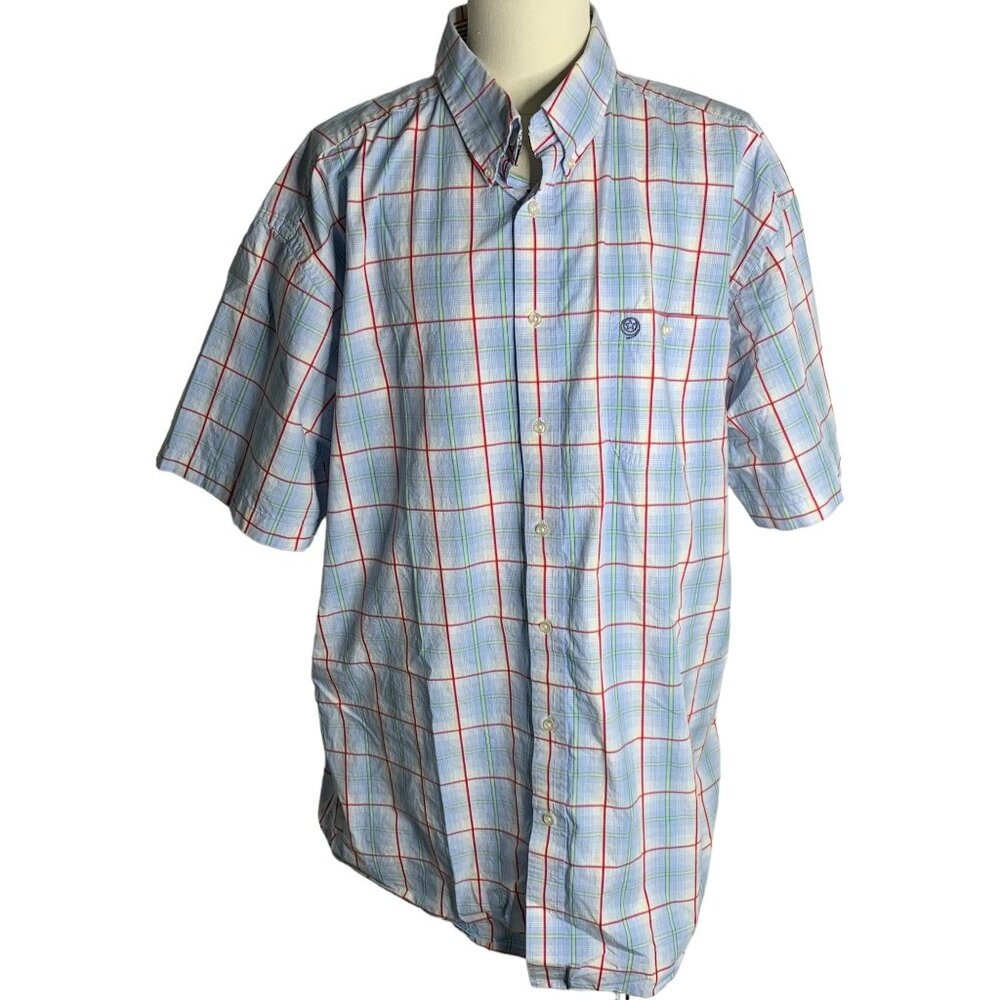 Wrangler George Strait Button Up Shirt 3XL Blue Red Plaid Short Sleeves Pocket